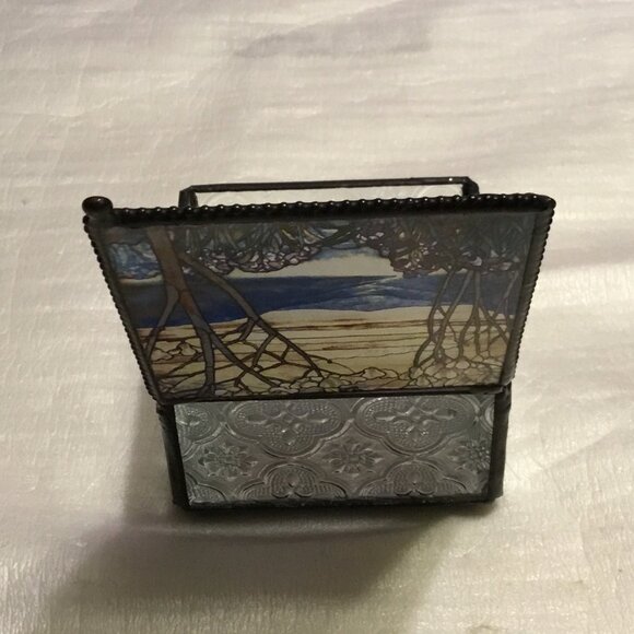Very lovely stained glass like trinket box - looks like J. Devlin - Picture 9 of 16